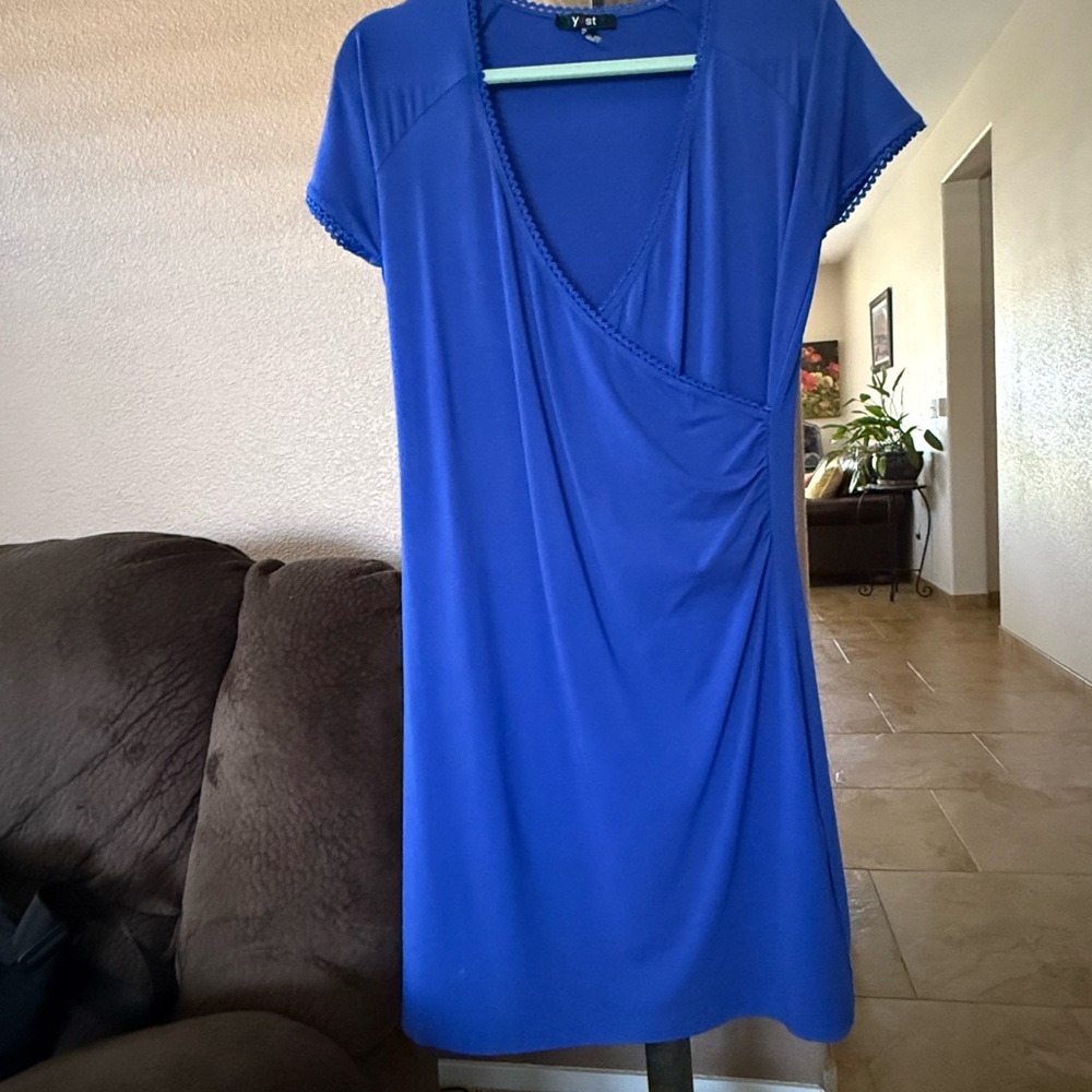 Blue Asymmetrical Dolman Sleeve Sheath Dress
